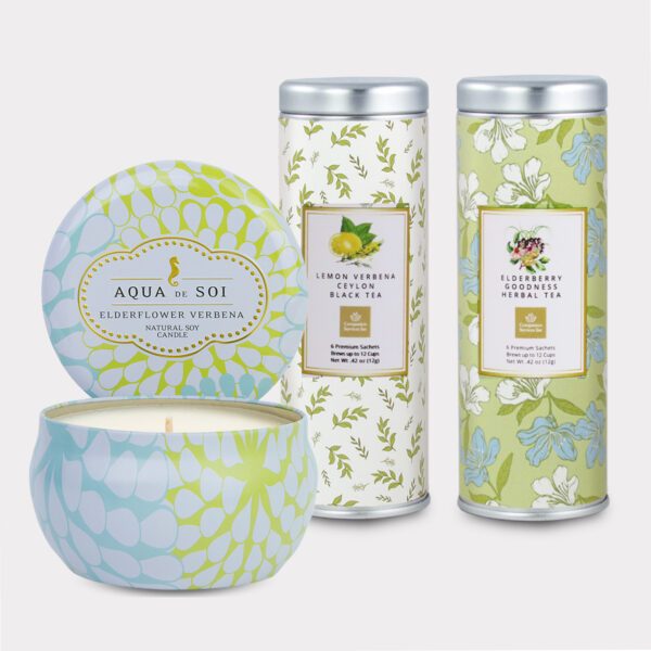 Gift Set with Elderflower Verbena Candle and Tea