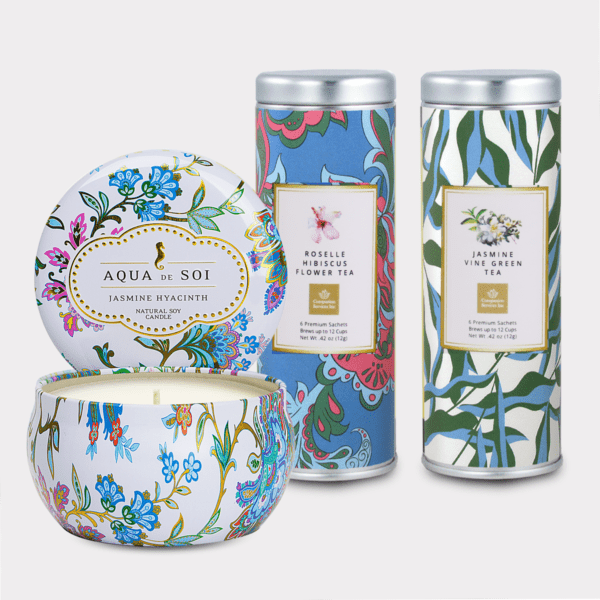 Jasmine Hyacith Gift Set with Candle and Tea