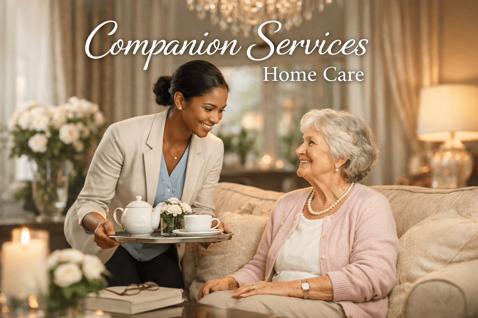 Happy senior with caregiver